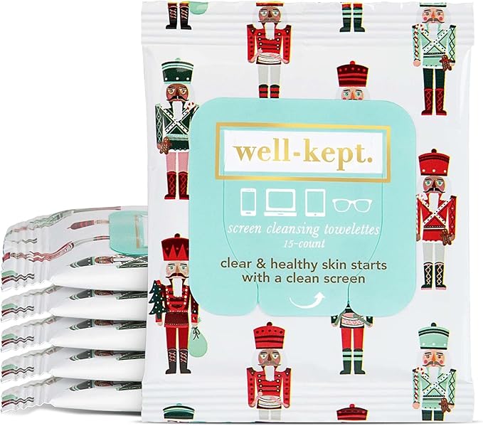 Well-Kept Tech & Lens Wipes - Eyeglass, Screen & Phone Cleaning, Multi-Surface, Lint-Free, Pre Moistened, Streak-Free & Non Scratching - Nutcracker, 6 Pack (90 Count)