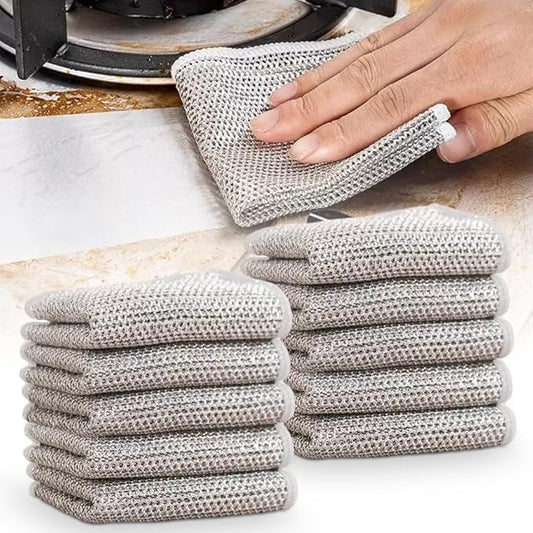 Multipurpose Wire Dishwashing Rags for Wet and Dry, 2025 Upgrade Non Scratch Metal Wire Dishcloth, Reusable Premium Metal Scrubbing Pads Sponge Clean for Home Kitchen Stove Tops (10Pcs)