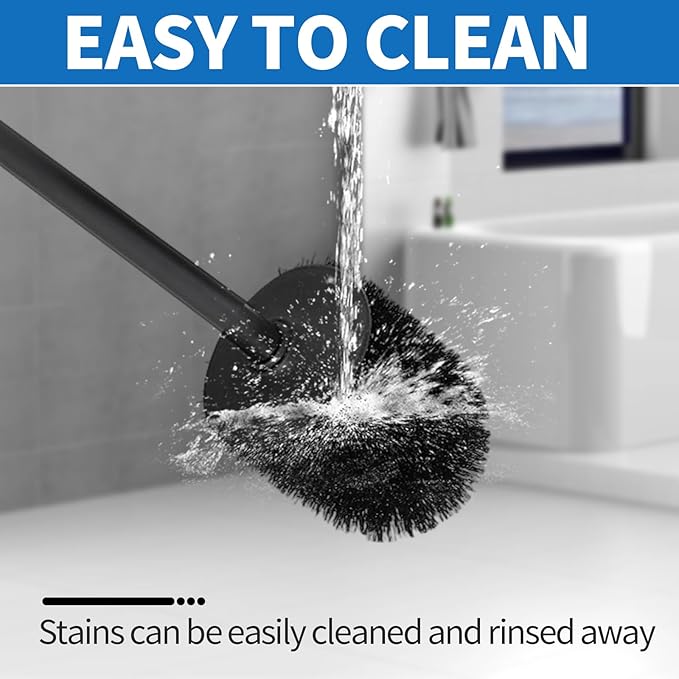 Wall Mounted Toilet Brush and Holder Set, 304 Stainless Steel Toilet Bowl Brush with 3 Replacement Heads, Space-Saving Bathroom Cleaning Brush, Matte Black Finish