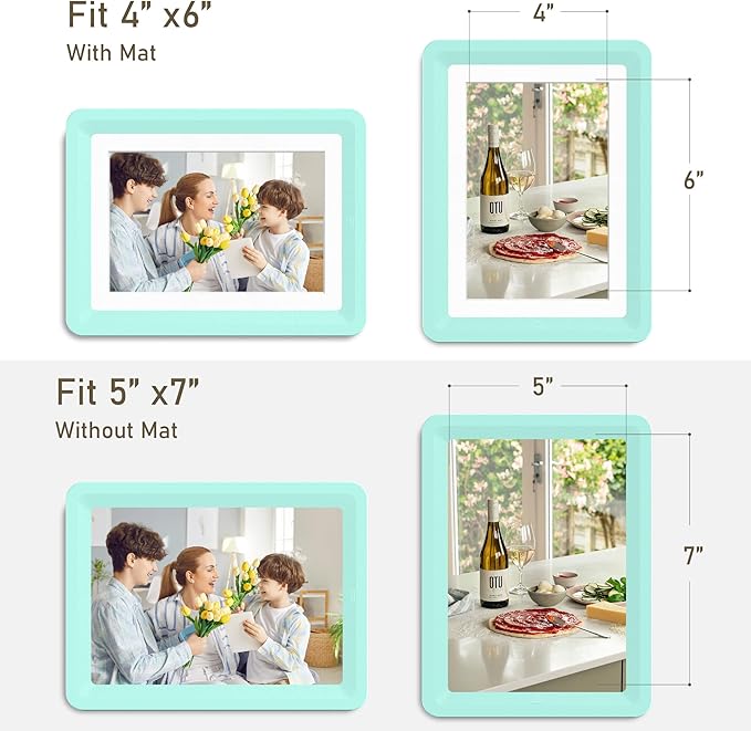 2-Pack 5x7 Picture Frame or 4x6 with Mat – Shatterproof Plastic Picture Frames for Family, Nursery & Playroom, Wall & Tabletop Frame for Home or Office, Safe Lightweight Design, Forest Green