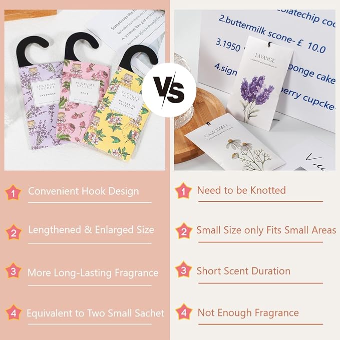 ROSE COTTAGE Large 12 Packs White Cotton Hanging Closet Deodorizer Air Freshener Long Lasting Scented Sachets Smell Goods for House