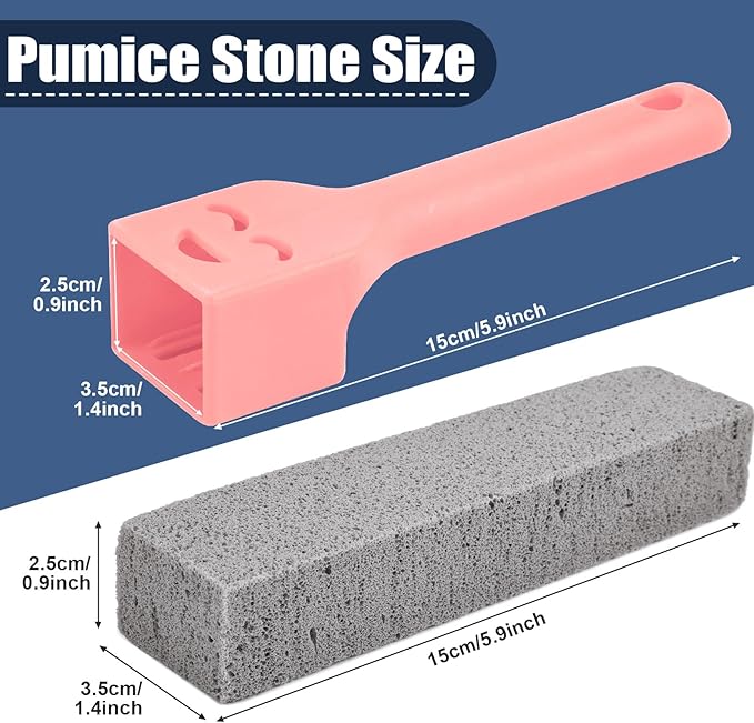 Navona 8 Pack Pumice Stone Scouring Sticks with 2 Universal Handles, Grey Pumice Stone Cleaner for Cleaning Toilets, Bathrooms, Kitchens, Spas and Pools