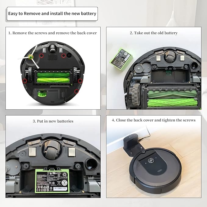 for iRobot Roomba e e5 e6 e5150 e5152 e6198 and i i3 3150 i3+ 3550 i4 4150 i4+ 4552 i6 I7 i7158 i7+ 7150 7550 i8 Plus Replacement Lithium Ion Battery ABL-D1 4624864 4INR19/65 DC 14.4V 1800MAH/26WH