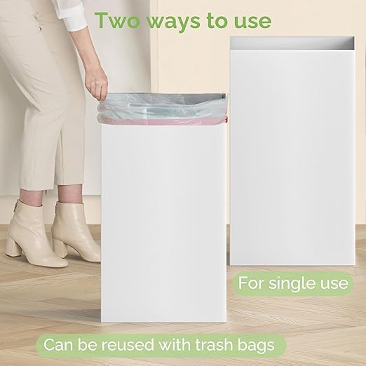 4 Pack Extra Large Disposable Trash Cans, Reusable Portable Garbage Can, 13 Gallon (21.6" H x 13.5" W x 10" D), Extra Thick Recycled Cardboard Portable Garbage Can and Recycling Bins,White