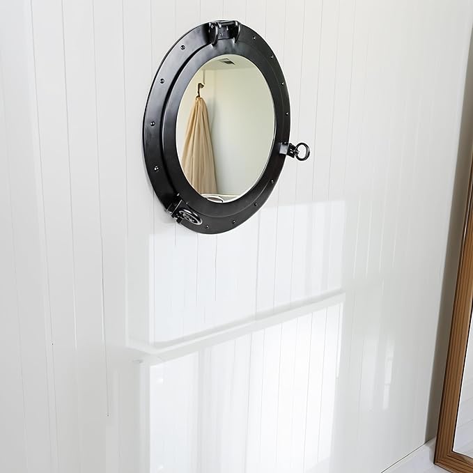 Nagina International Premium Vintage Antique Rustic Polished Aluminium Black Porthole (20 Inches)
