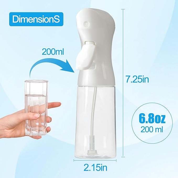 Spray Bottle for Hair Continuous Ultra Fine Mist (200ml) 360° Multi Spray Bottle for Plants, Cleaning, Skin Care Leakproof & Durable White 1 Pack