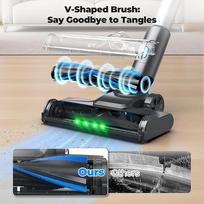 Hysinixs Cordless Vacuum Cleaner, Powerful Lightweight Stick Vacuum with Self-Standing, Anti-Tangle, 8-in-1 Rechargeable Vacuum Cleaners for Home, Hardwood Floors, Carpet, Pet Hair (Navy)