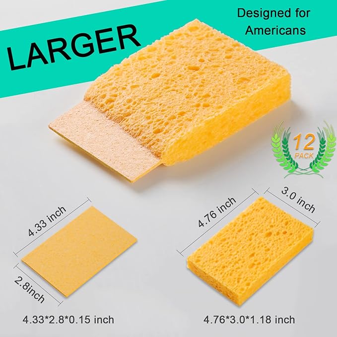 12-Count Extra Large Compressed Sponges for Kitchen, Dishes, Cleaning, Bathroom, Camper, Backpacker - Biodegradable Cellulose