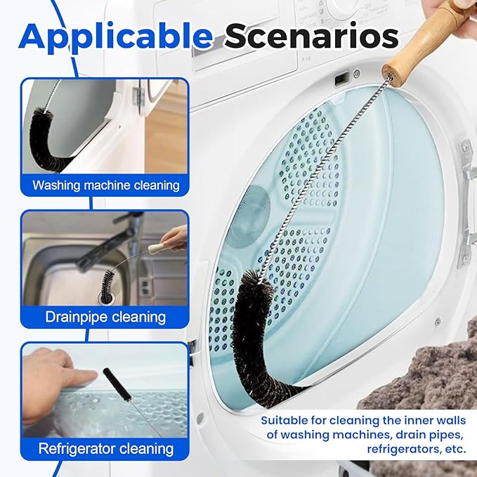 Washing Machine Pipe Cleaning Brush, 2026 New Dryer Vent Cleaner lint Brush, Premium Refrigerator Coil Cleaning Brush Flexible Dryer Lint Cleaner Brush for Home and Laundry Room Use (3)