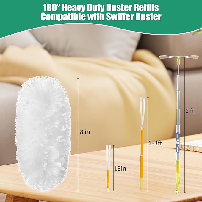 Senowi 60 Count Electrostatic Duster Refills Compatible with Swiffer Duster, Multi-Surface Dusting Refills, Microfibre Feather Dusters for Cleaning, White Unscented