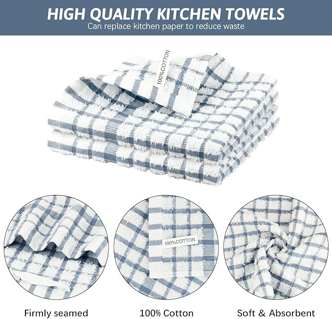 Nialnant 12PCS Dish Cloths,100% Cotton Soft Absorbent Cleaning Rags,Quick Drying Dish Towels for Kitchen,Washing Dishes-Little Blue,12x12in