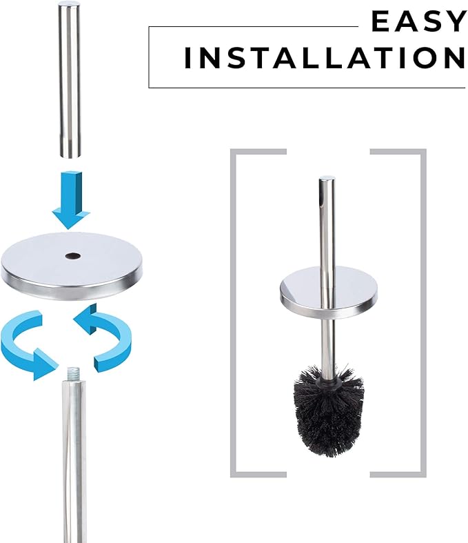 JS Jackson Supplies Sleek Toilet Brush and Holder with Metal Handle - Chrome