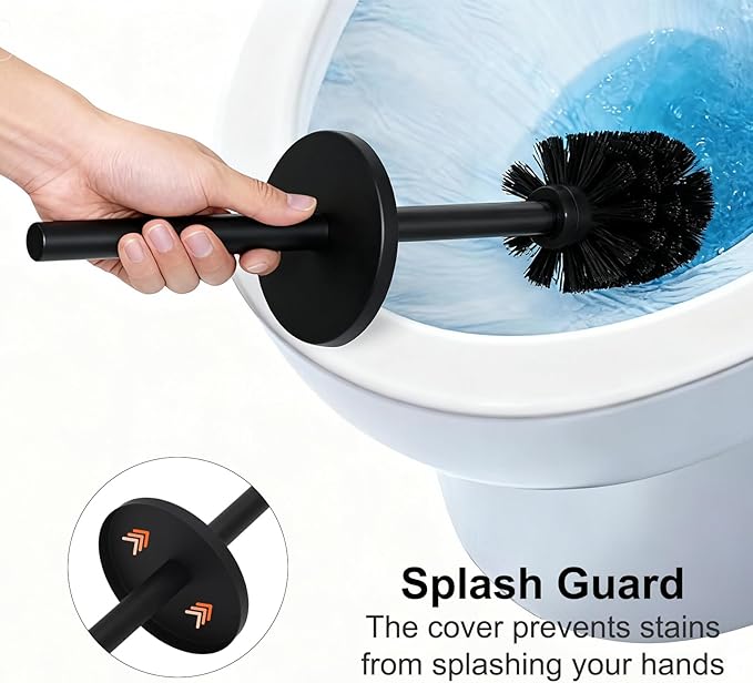 Toilet Brush and Holder Set - Stainless Steel Toilet Bowl Brush and Holder, Toilet Bowl Cleaner Brush for Bathroom (Black)