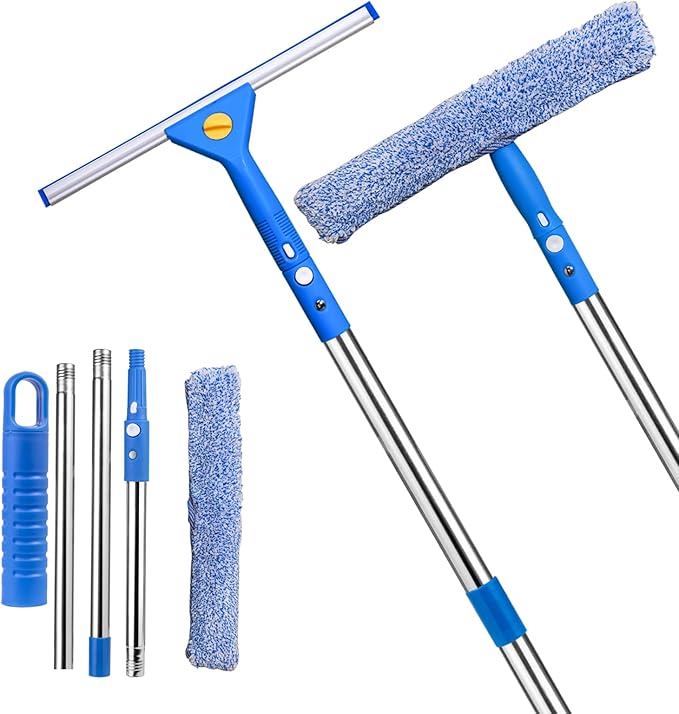 MRDARENSU Professional Window Cleaning kit, 2-in-1 Window Squeegee with 51" Extension Poles, Suitable for Indoor & Outdoor Windows, High Glass, High Windows, Multi-Purpose Car Windshield Cleaning