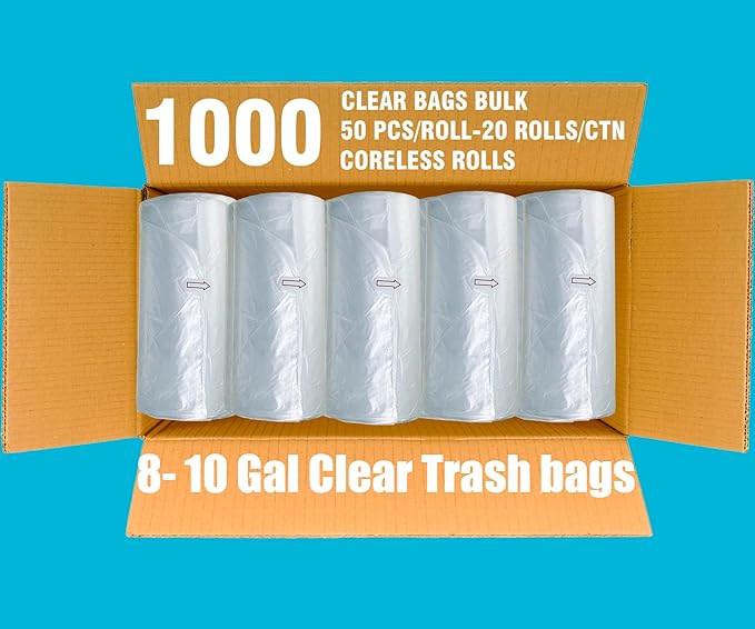 BEIDOU-PAC Trash Bags 8-10 Gallon, 1000 Count Bulk Value Pack, Clear Plastic Recycling Bags, Multi-purpose Garbage Bags Can Liners for Business Home Kitchen Commercial and Industrial