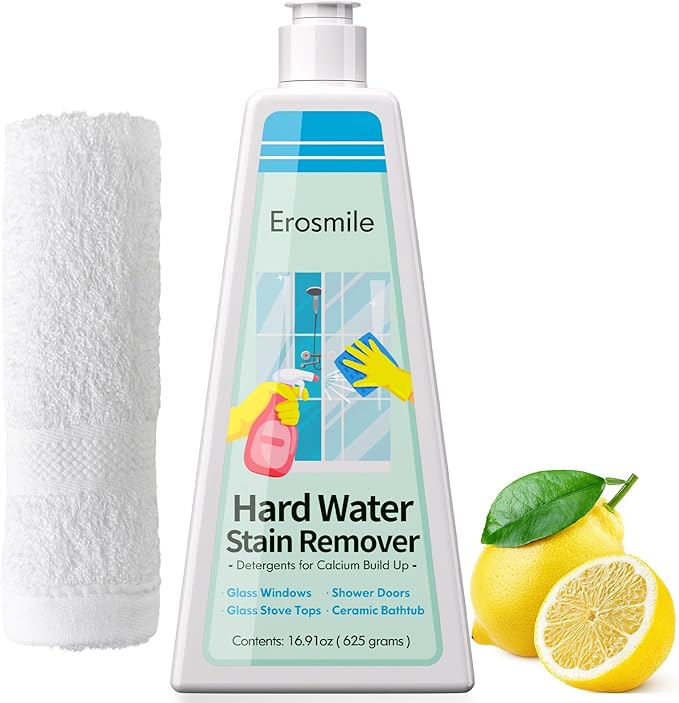 EROSMILE Hard Water Stain Remover, Shower Glass & Shower Door Cleaner, Removes Calcium Build Up for Toilet Bowl & All Household Cleaner -16.91oz