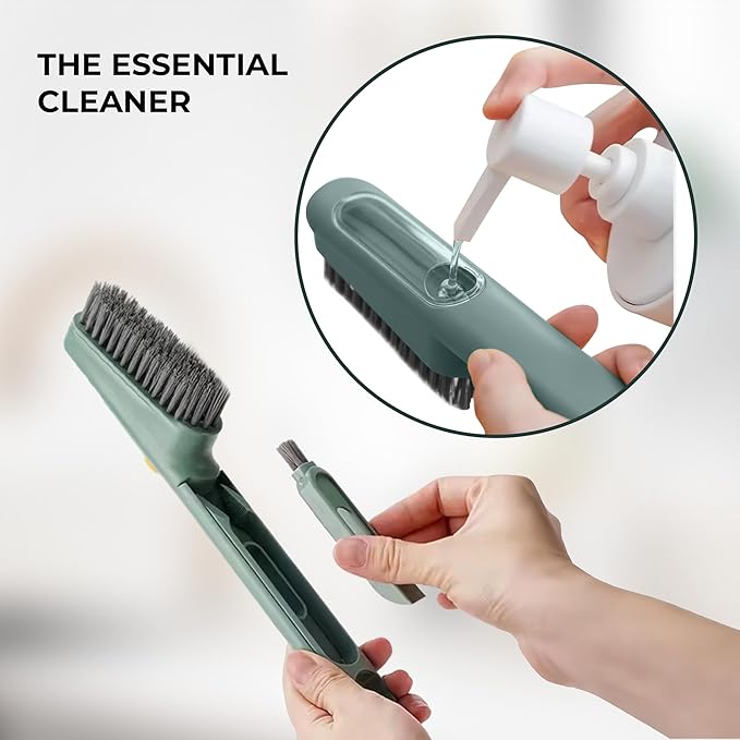 Household Cleaning Brush, Multi-Purpose, Combination of Dense & Soft Bristles with Added Straight Brush,Twizer, as Well as Dispnesing Unit for Deep Cleaning Kitchen, Bathroom, Tight Spaces.