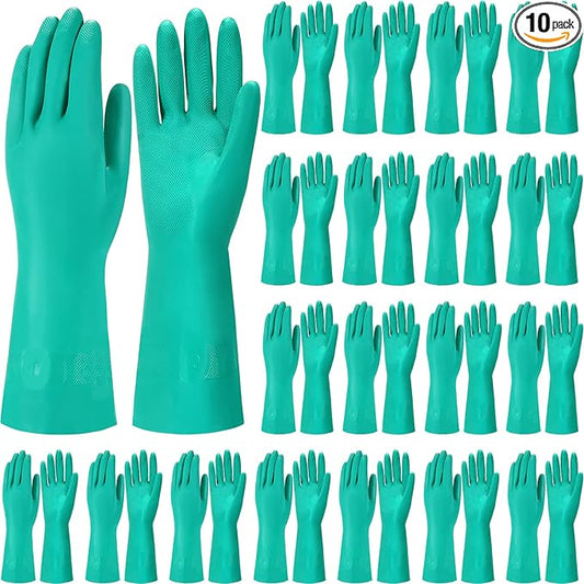 10 Pairs Chemical Resistant Gloves Heavy Duty Thick Nitrile Gloves Bulk for Cleaning, Resist Household Acid, Alkali and Oil (Medium)