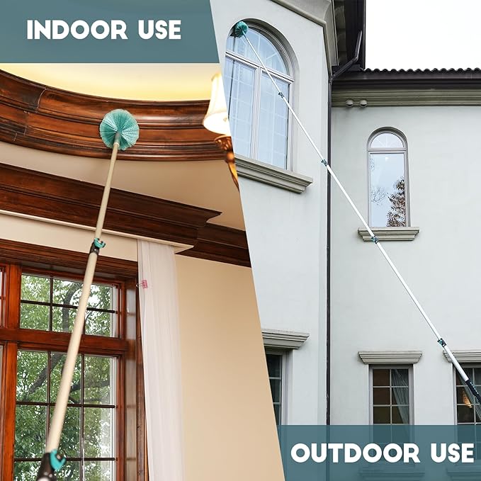 TelesPro 30 Feet High Reach Cobweb Duster with 6-24Ft Extension Pole, Webster Cobweb Duster with 5-Stage Telescopic Aluminum Pole, Spider Web Brush for Outdoor & Indoor Cleaning - Soft Bristles.