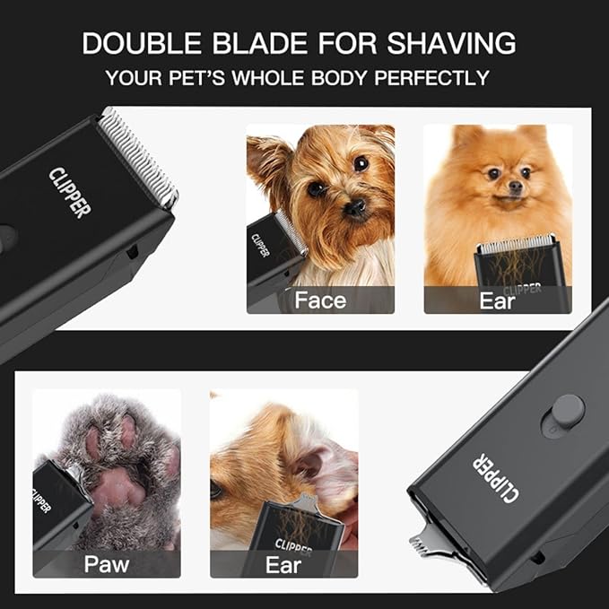 Grimgrow Dog Cat Home Hair Waterproof Clipper Portable Electric USB Rechargeable Pet Grooming Tools Low Noise Shaver Cordless Trimmer for Small and Large Pets