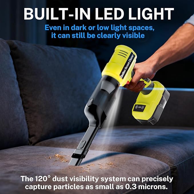YEX-BUR Cordless Handheld Vacuum for Ryobi 18V Battery(Tool Only), 240W Powerful Car Vacuum with Brushless Motor, 3-Speed, 5 Filters, Portable Vacuum Cleaner for Home Office Car Pet
