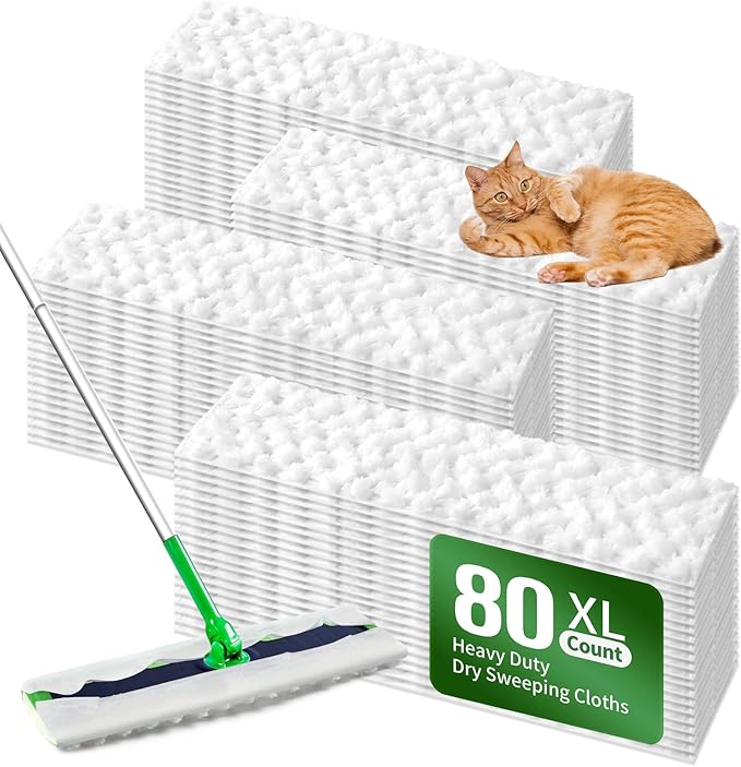 Senowi Heavy Duty Dry Sweeping Cloths Compatible with Swiffer Sweeper XL Mop, Sweeper X-Large Dry Cloth Refills for Floor Mopping and Cleaning, Disposable Pet Dry Pads Refills, 80 Count