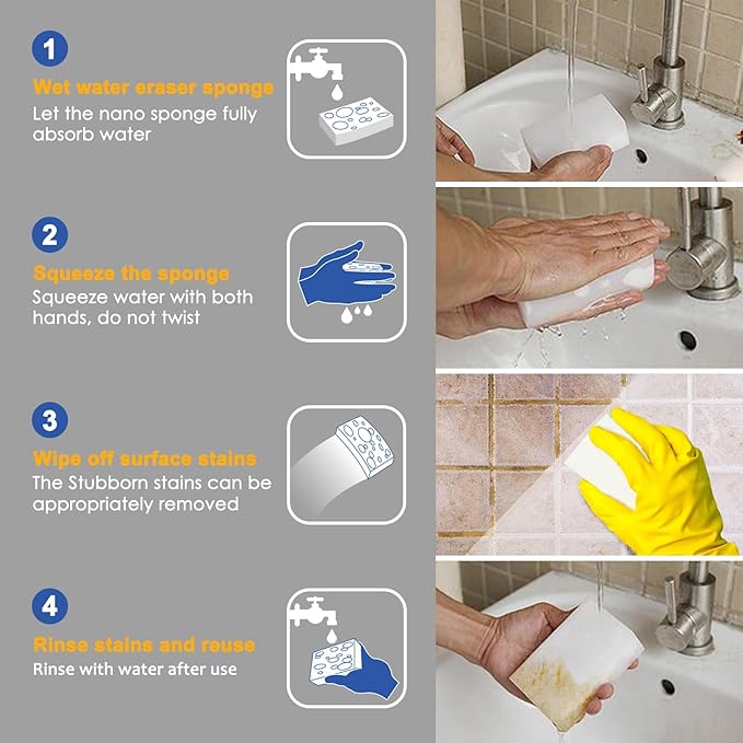100 Pack Magic Sponge Eraser, Premium Reusable Melamine Sponges, Powerful Cleaning for Kitchen, Bathroom, Walls, Shoes, Electronics, Household Cleaning Kitchen Dish Sponges. Durable & Not Easily Rip.