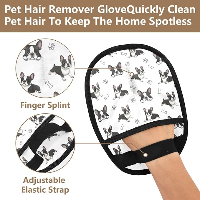 CHPGPUG Boston Terrier Pet Hair Removal Glove for Cats & Dogs Reusable Pet Hair Removal Glove pet Hair Electrostatic Gloves