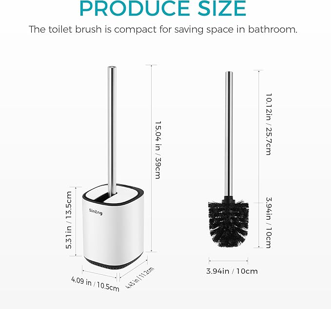 Toilet Brush and Holder Set Toilet Bowl Brush Stainless Steel Automatic Open lid Toilet Bowl Cleaner Brush with Durable Bristle Head Toilet Cleaning Brush for Bathroom (White, 2 Pack)