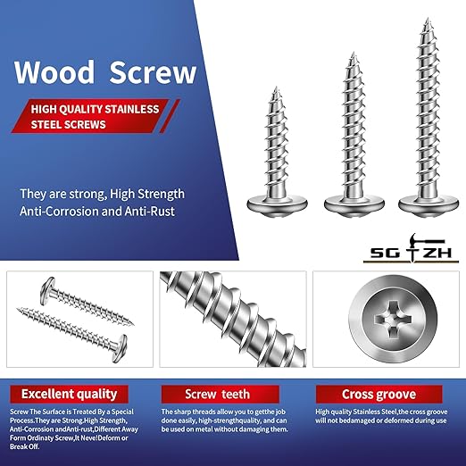 #8 x 5/8" Wood Screw 250Pcs 410 Stainless Steel Standard Thread Truss Head Fast Self Tapping by SG TZH
