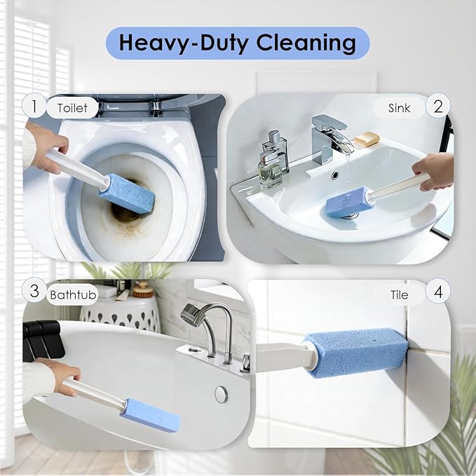 QUIVIX Toilet Cleaner Brush, Silicone Toilet Brush+Pumice Stone for Toilet Cleaning, with Non-Slip Long Handle, Wall Mounted/Floor Standing, Toilet Brush Set for Bathroom RVs