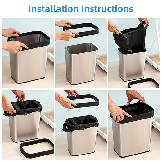 3 Pack Stainless Steel Trash Can 2 Gallon, Open Top Trash Can, 7" x 10" x 11", Rectangle Rubbish Bin, Slim and Narrow, No Lid Small Wastebasketfor Kitchen, Bathroom, Living Room, Office