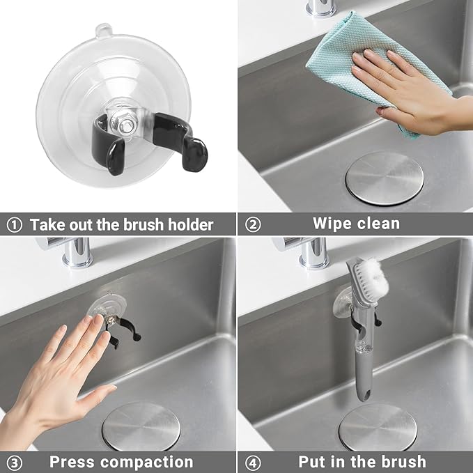 XNDGURE Soap Dispensing Dish Brush Storage Set Soap Dispensing Palm Brush Holder Kitchen Brush Dish Brush with Holder for Pot Pan Sink Cleaning