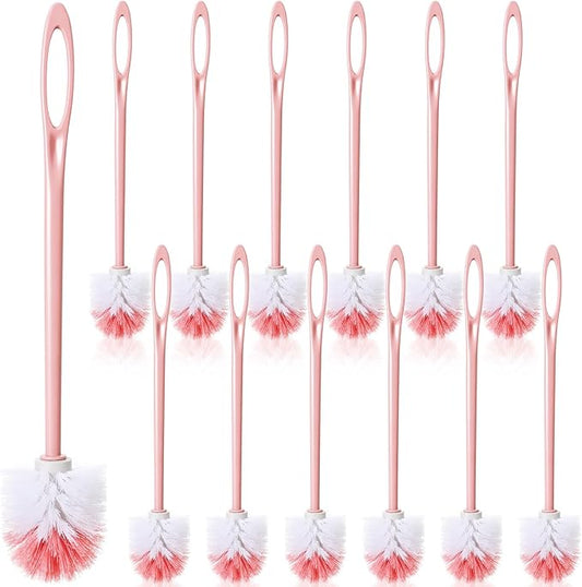 Acellegic 12 Pcs 17.3 Inch Pink Toilet Brush Bulk with Hook Hole Long Handle Toilet Bowl Cleaner Scrubber for Bathroom Household Cleaning Supplies Home Gifts
