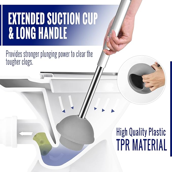 True Fresh Toilet Brush and Plunger Set with Holder Caddy -Stainless Steel Brush and Toilet Plunger for Heavy Duty -2-in-1 Scrubber Combo with Hidden Tweezer & Extendable Plastic Handle
