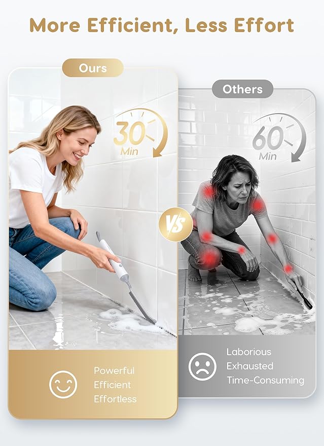 PalNests 3-in-1 Reciprocating Deep-Clean Brush - Hard, V-Shaped & Soft Silicone Brush Heads for All Surfaces, 3-Speed with LED Light for Grout, Delicate Glass, Kitchen, Bathroom, Car & Pet Areas