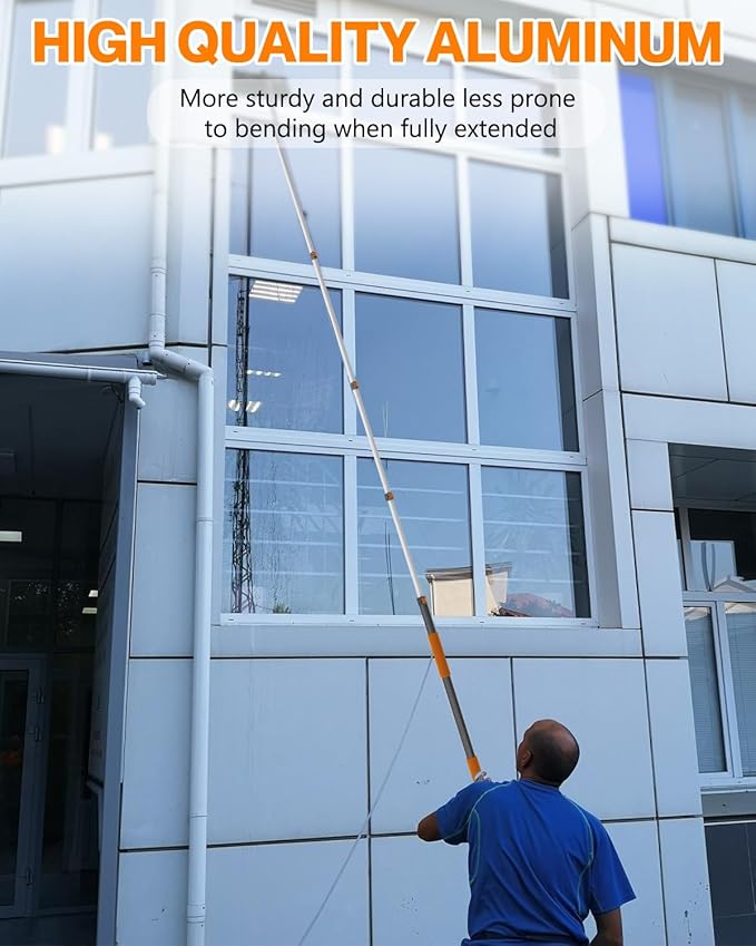 SKGPOLE 36FT Reach Telescopic Extension Pole, 7-30FT Multi-Purpose Extension Pole with Universal Twist-on Metal Tip, Sturdy Aluminum Paint Roller Extension Pole for Squeegee, Paint Roller, Orange