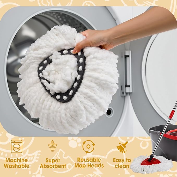 3 Pack Spin Mop Replacement Heads,100% Microfiber Spin Mop Refills for O-Ceda Mop Replace Head EasyWring 1-Tank System, Machine Washable Mop Heads Replacements for Easy Cleaning
