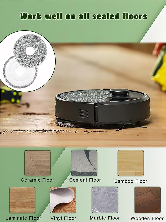 E-HAO 405 & 505 Mop Pads Replacement Parts for iRobot Roomba Plus 405 (G181 & G185) Vac, Roomba Plus 505 Combo Robot Vacuum. Washable & Reusable Microfiber Mop Pads Accessories, 8-Pack