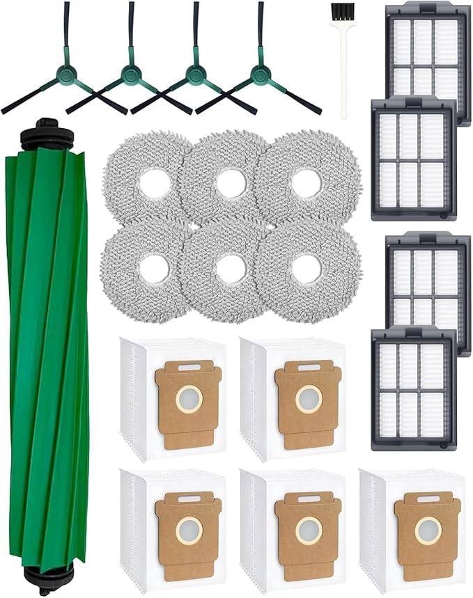 iRobacc 21 Pcs Replacement Parts for iRobot Roomba Plus 405/505/507 Combo Robot Vacuum Cleaner: 1 Main Brush, 4 Side Brushes, 4 HEPA Filters, 5 Dust Bags, 6 Mop Pads, 1 Cleaning Brush