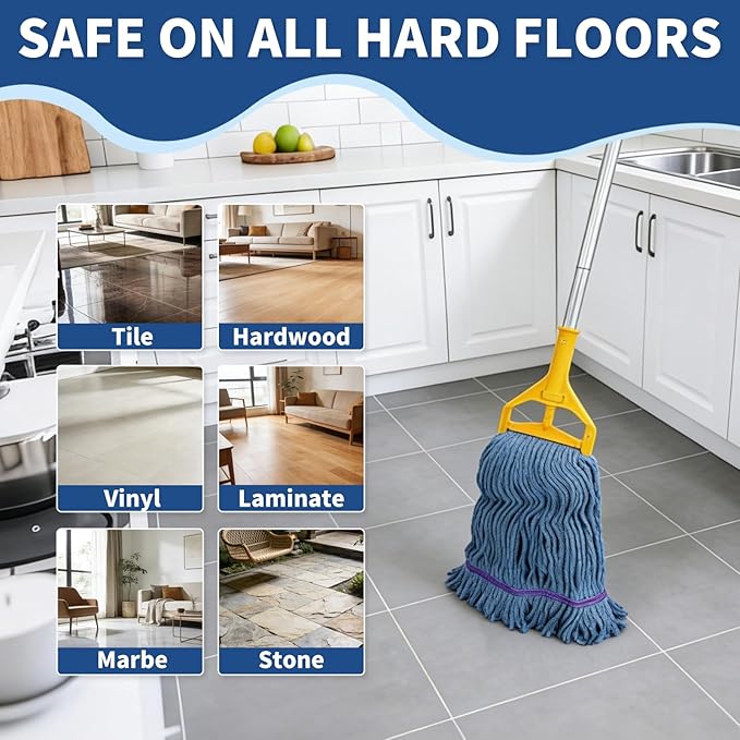 SLNNROA Blue Commercial Mop Head Replacement , Heavy-Duty Reusable and Washable Loop End Mops for Industrial Floor Cleaning on Hardwood and Concrete (4 Pack)