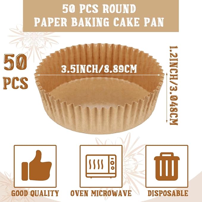 Uiifan Disposable Round Cupcake Liners Paper Baking Cups Wrappers Cupcake Paper Microwave Oven Safe Bakeware Mold for Snacks Cakes(Brown,50 Pcs)