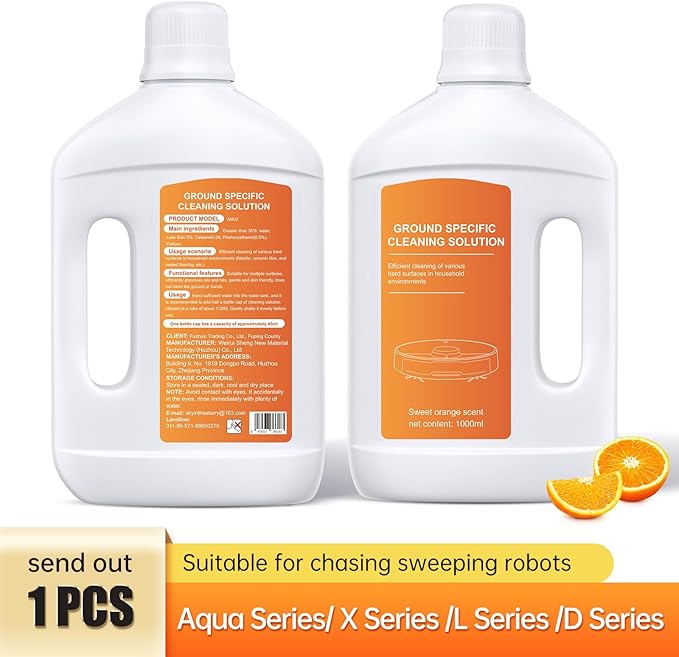 Nukisa Orange Floor Cleaning Solution 1L Compatible with Dreame Wet & Dry Vacuum and Robot， Residue & Streak Free,Suitable for All Robot Vacuum Cleaners and Wireless Wet Dry Dual-Use Vacuum Cleaners
