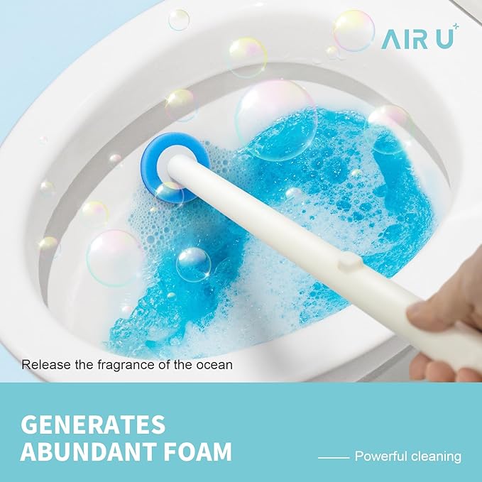 AIR U+ Disposable Toilet Brush, Toilet Bowl Cleaning System with 24 Count Wand Refill, Clean Brush Starter Kit with 1 Toilet Wand, 1 Storage Caddy and 1 Fragrant Tablet (1 + 24)