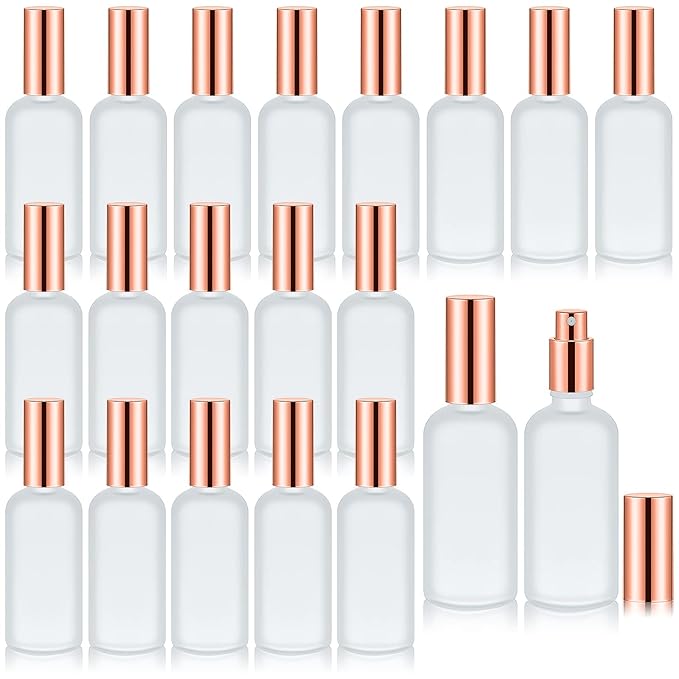 Tessco for you 20 Pcs 3.4 oz/100 ml Glass Spray Bottles Empty Perfume Atomizer Refillable Clear Decorative Empty Bottles with Fine Mist Sprayer Pump for Face Body Travel(Rose Gold,)