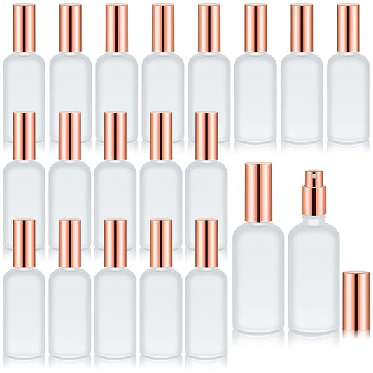 Tessco for you 20 Pcs 3.4 oz/100 ml Glass Spray Bottles Empty Perfume Atomizer Refillable Clear Decorative Empty Bottles with Fine Mist Sprayer Pump for Face Body Travel(Rose Gold,)