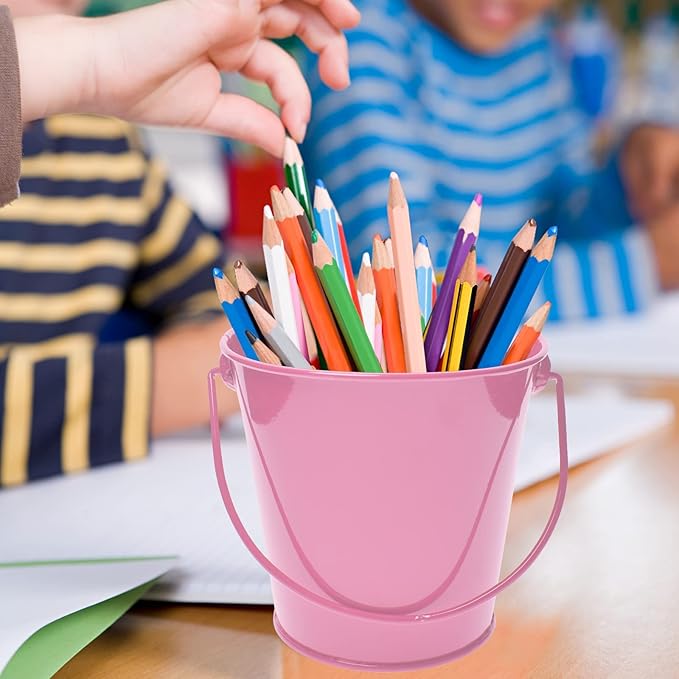 Colored Metal Buckets with Handle, 6 Pack 5.91 Inch Galvanized Iron Pail Bucket for Kids,Classroom,Crafts,and Party Favors (Pink)