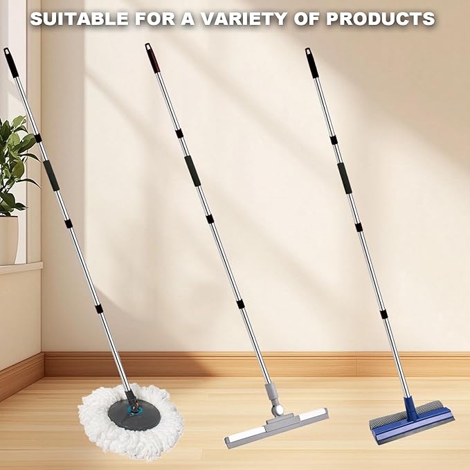 Xifando Mop Handle Replacement - 4-Section Adjustable from 30" to 58" - Durable Stainless Steel Mop Pole with American Thread Joint for Spin Mops & Brooms (Black)