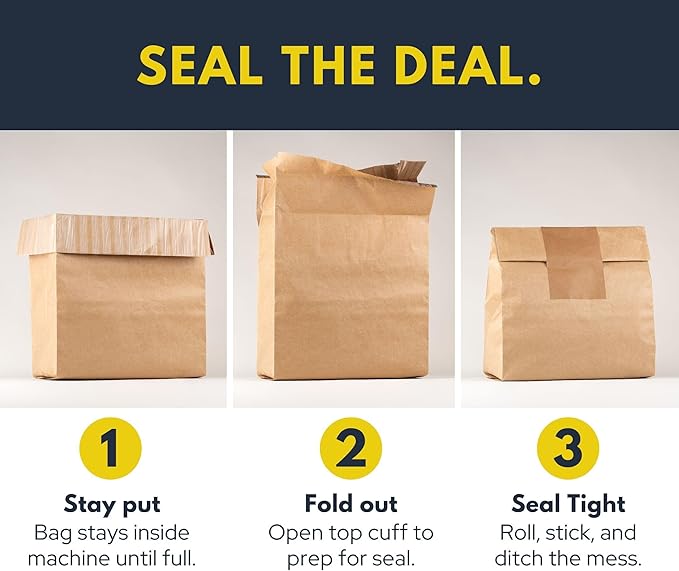 Trash Compactor Bags for Kitchen (12-Pack), 25% Thicker Kraft Paper Compactor Bags with Leak-Proof Liner & Sticker Seals