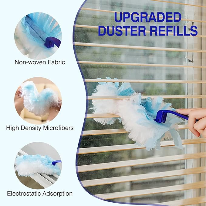 30 Count Duster Refills, Disposable Static Dust Removal Brush Replacement Head Compatible with Swiffer Duster Refills for Dusting Electronics Furniture Blinds Ceiling Fans, with 1 Short Handle (30)